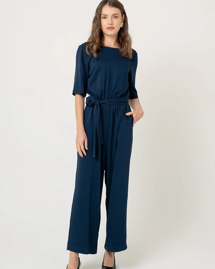 LOVJOI Damen vegan Jumpsuit Staine Halbarm Nachthemd Blau