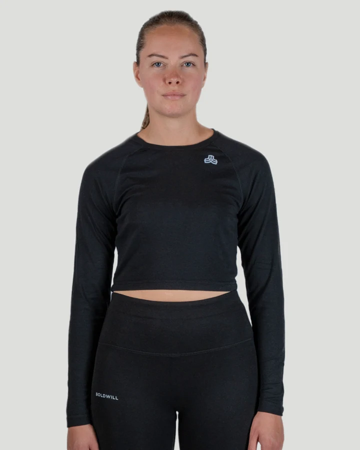 Boldwill Damen vegan Crop Top Longsleeve Wood Schwarz