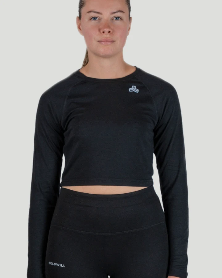 Boldwill Damen vegan Crop Top Longsleeve Wood Schwarz