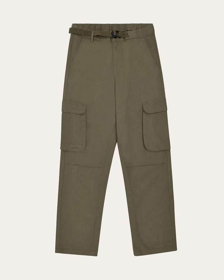 KnowledgeCotton Apparel Herren vegan Cargohose Flint Ripstop Gürtel Burned Olive