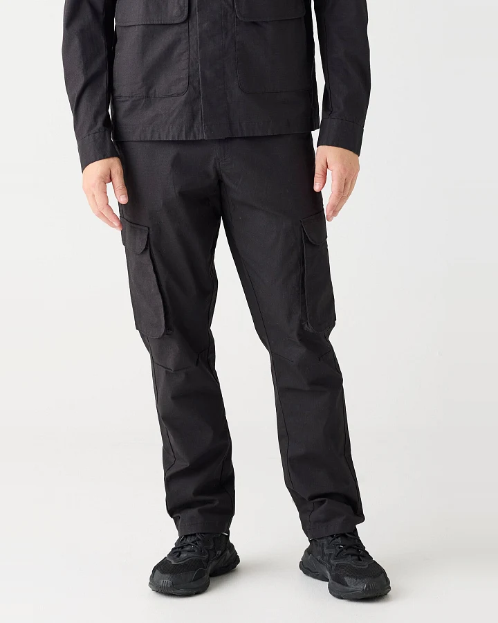 KnowledgeCotton Apparel Herren vegan Cargohose Flint Ripstop Gürtel Schwarz Jet
