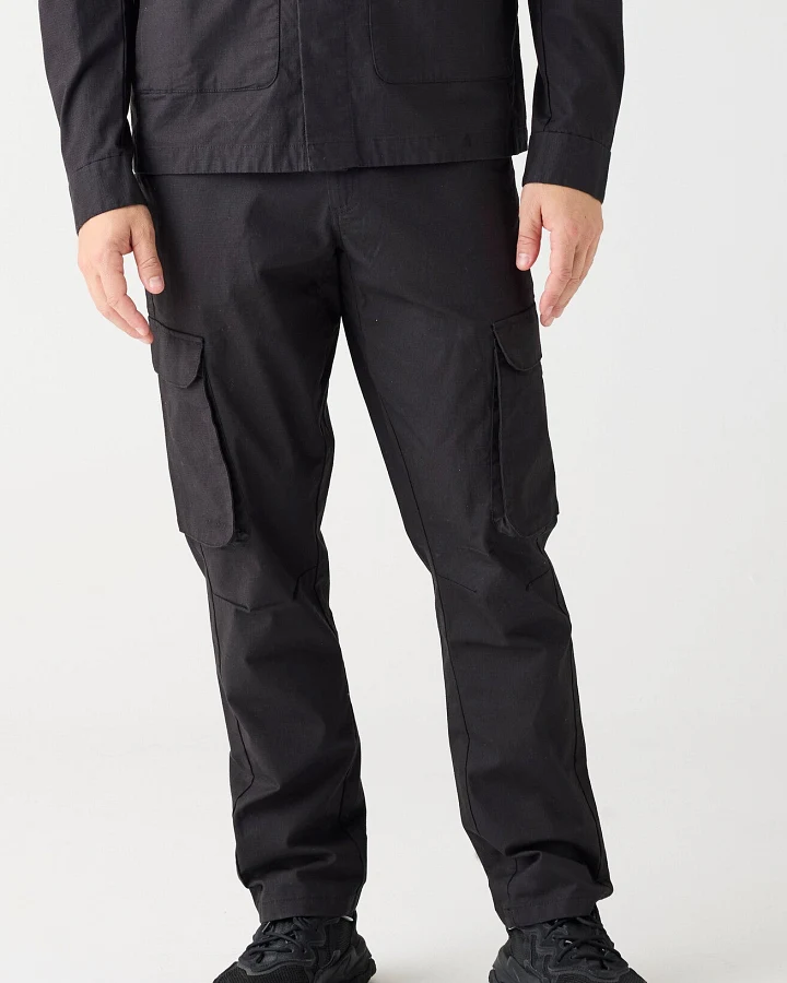 KnowledgeCotton Apparel Herren vegan Cargohose Flint Ripstop Gürtel Schwarz Jet
