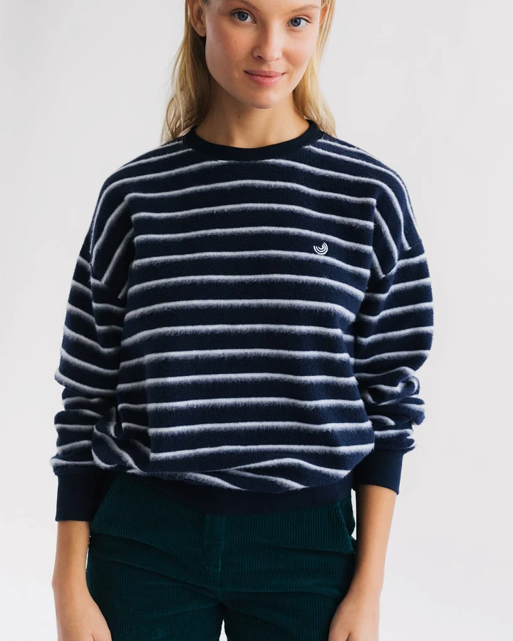 TWOTHIRDS Damen vegan Sweatshirt Fanad Marineblau Gestreift