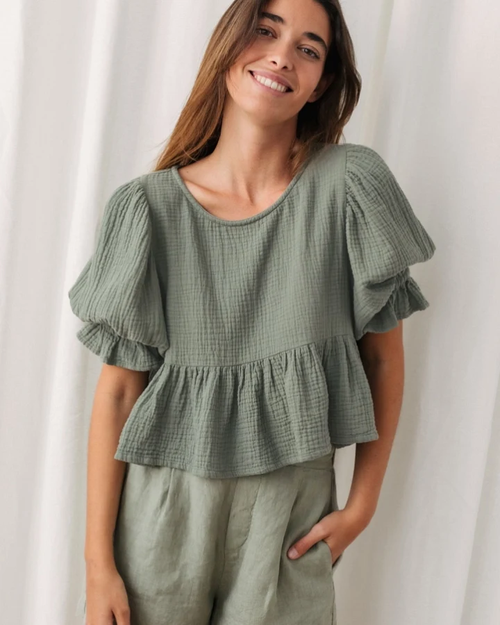 TWOTHIRDS Damen vegan Top Wassiljewski Wüstensalbei