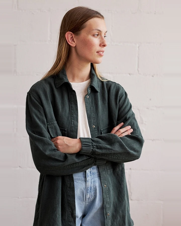 TWOTHIRDS Damen vegan Overshirt Nacula Dunkelgrün
