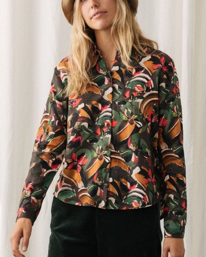 TWOTHIRDS Damen vegan Shirt Tanegashima Abstrakte Blumen Druck