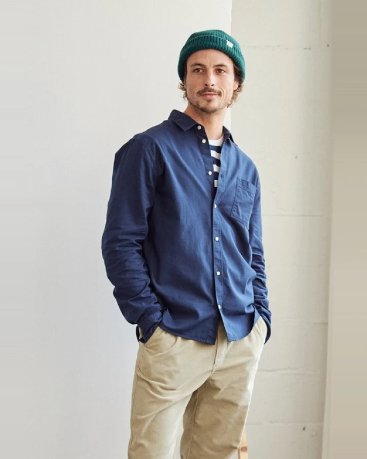 TWOTHIRDS Herren vegan Hemd Sedef Marineblau