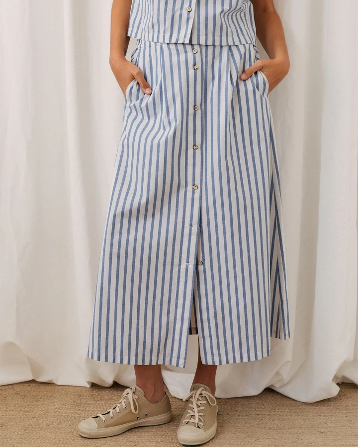 TWOTHIRDS Damen vegan Rock Reyneke Sailor Stripes Blau
