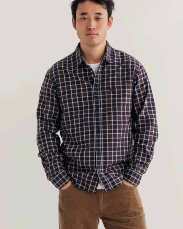 TWOTHIRDS Herren vegan Hemd Dundalk Marineblau & Braun