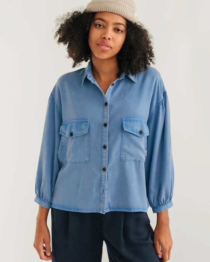 TWOTHIRDS Damen vegan Hemd Hamushin Gewaschen Blau