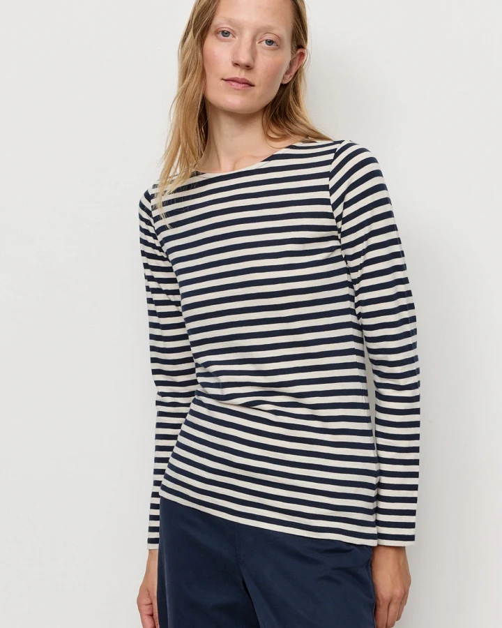 Recolution Damen vegan Longsleeve Iris Stripes Dunkelblau