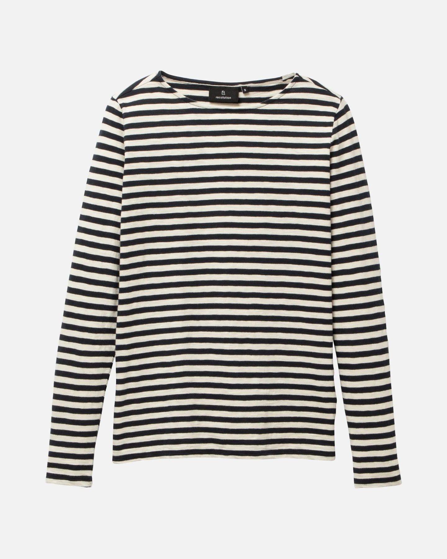 Recolution Damen vegan Longsleeve Iris Stripes Dunkelblau – Ansicht 2