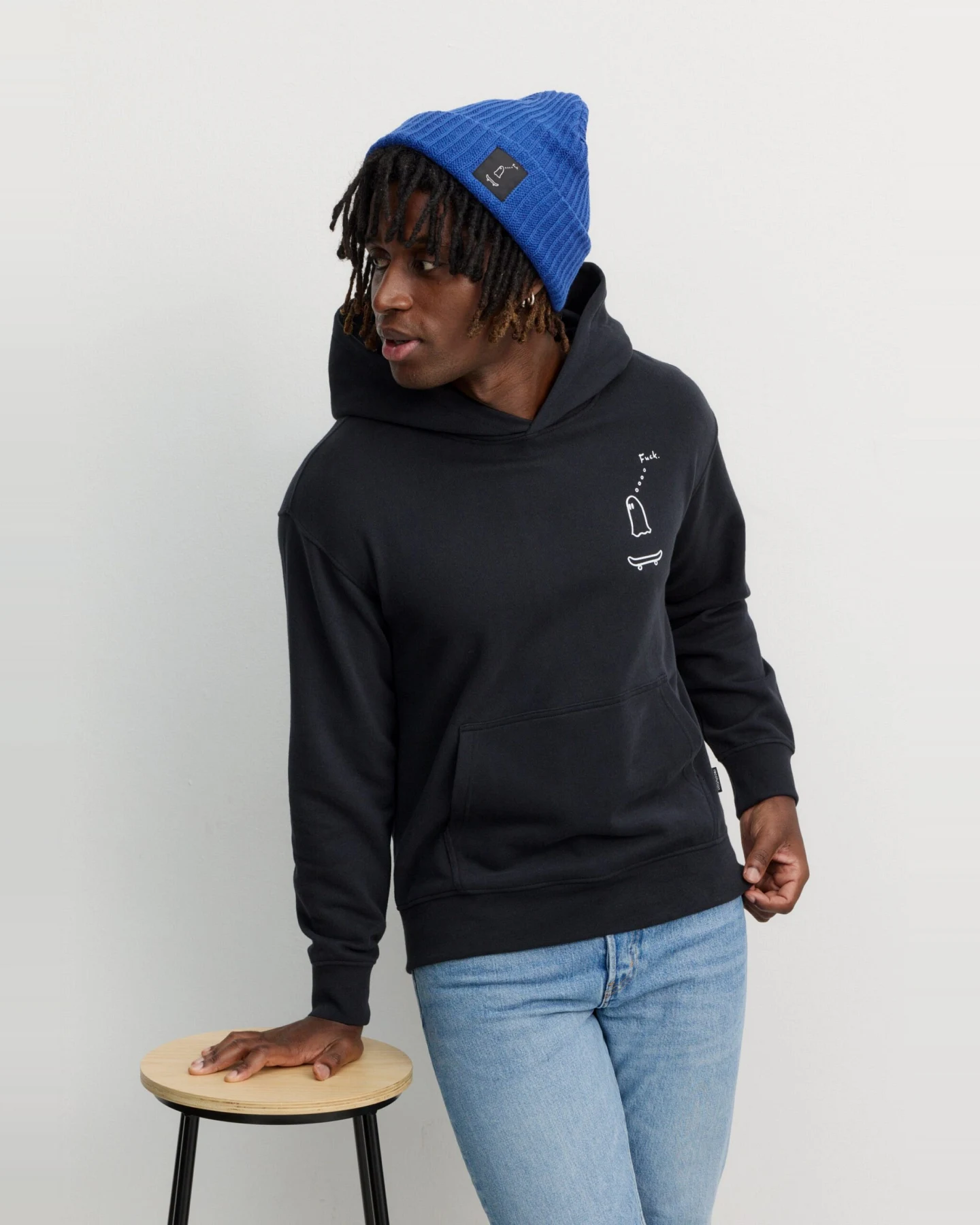 Recolution Herren vegan Kapuzenpulli Olive Falscher Weg Fahrer Schwarz – Ansicht 2