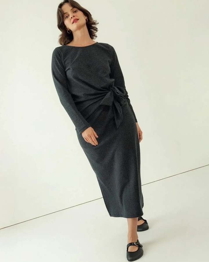 Clotsy Damen vegan Kleid Maxine Polka Dots Dunkelgrau
