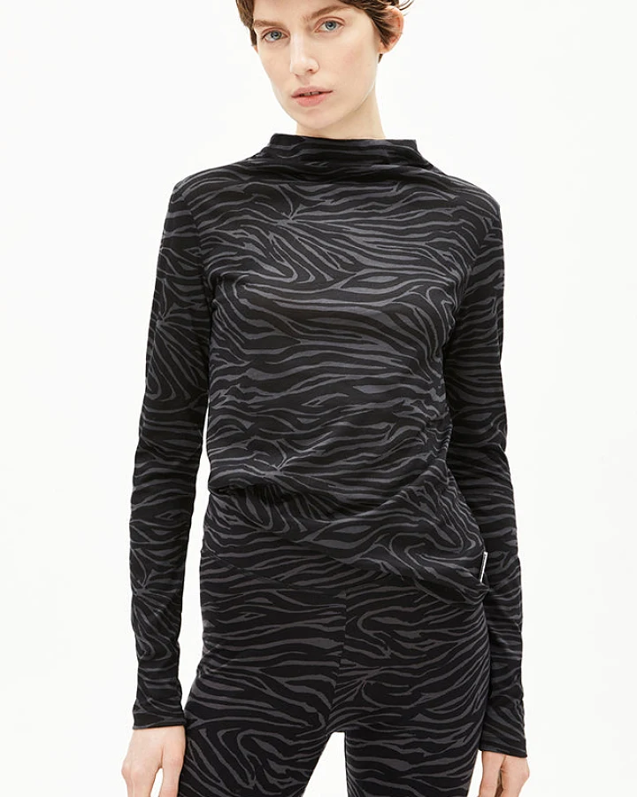 ARMEDANGELS Damen vegan Longsleeve Calunaa Zebra Schwarz/Grau