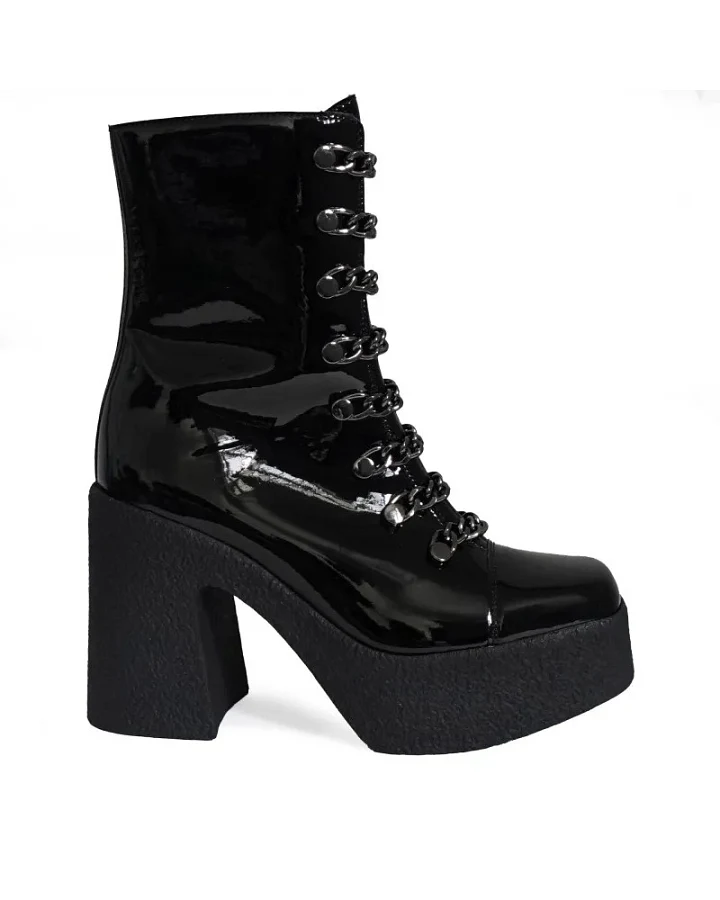 Altercore Damen vegan Stiefel Adele Schwarz Lack