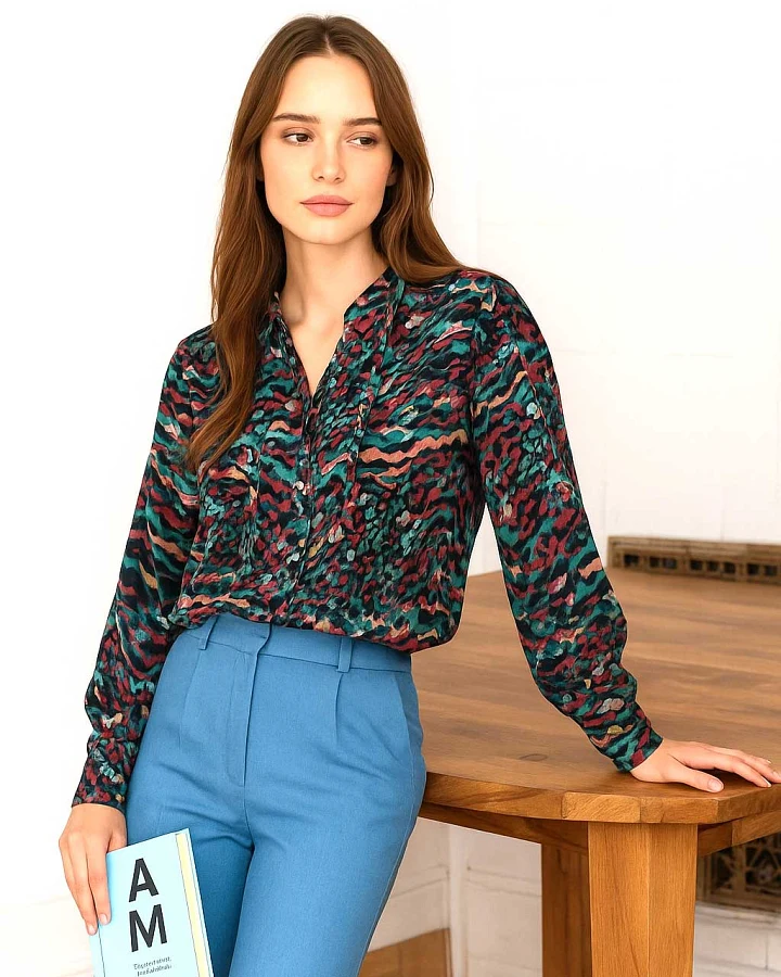 WiDDA Damen vegan Bluse Banda Graphic Print Mehrfarbig