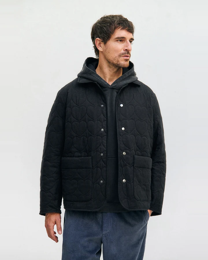 Rotholz Herren vegan Jacke Flanell Gesteppt Schwarz