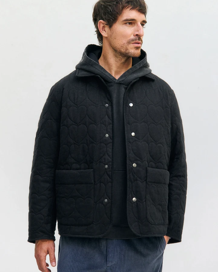 Rotholz Herren vegan Jacke Flanell Gesteppt Schwarz
