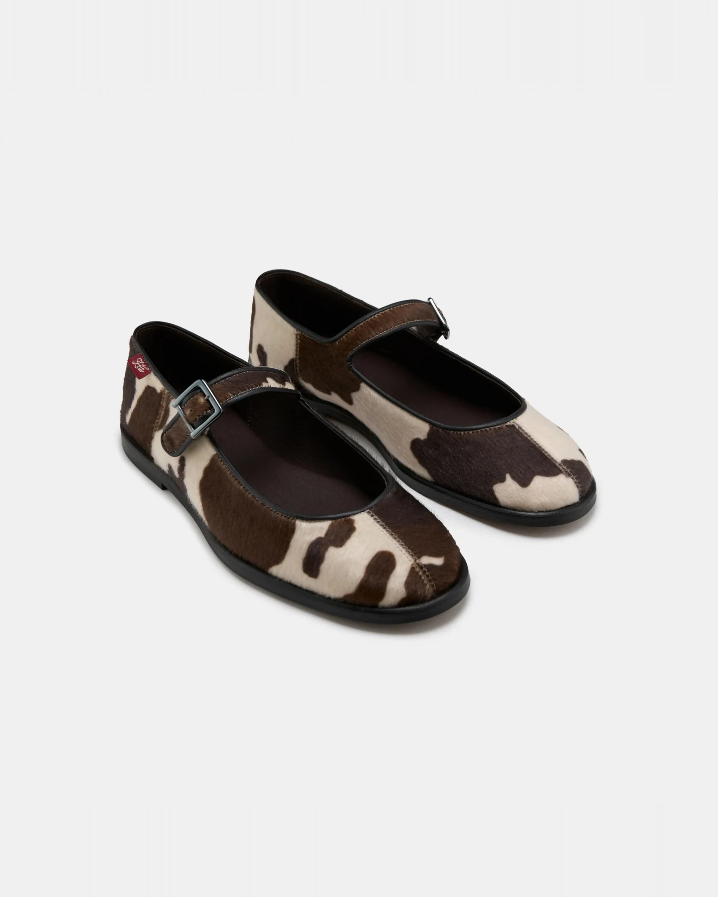 Zèta Damen vegan Flats Gaia Cow Print Weiß/Braun – Ansicht 2