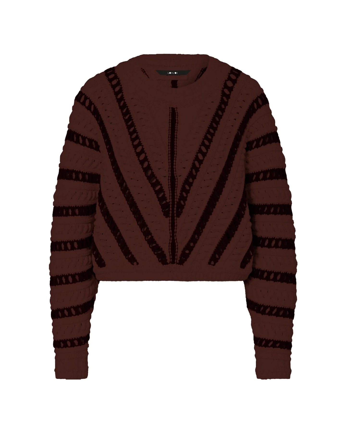 LOVJOI Damen vegan Pullover Elondra Kastanienrot Schwarz – Ansicht 2