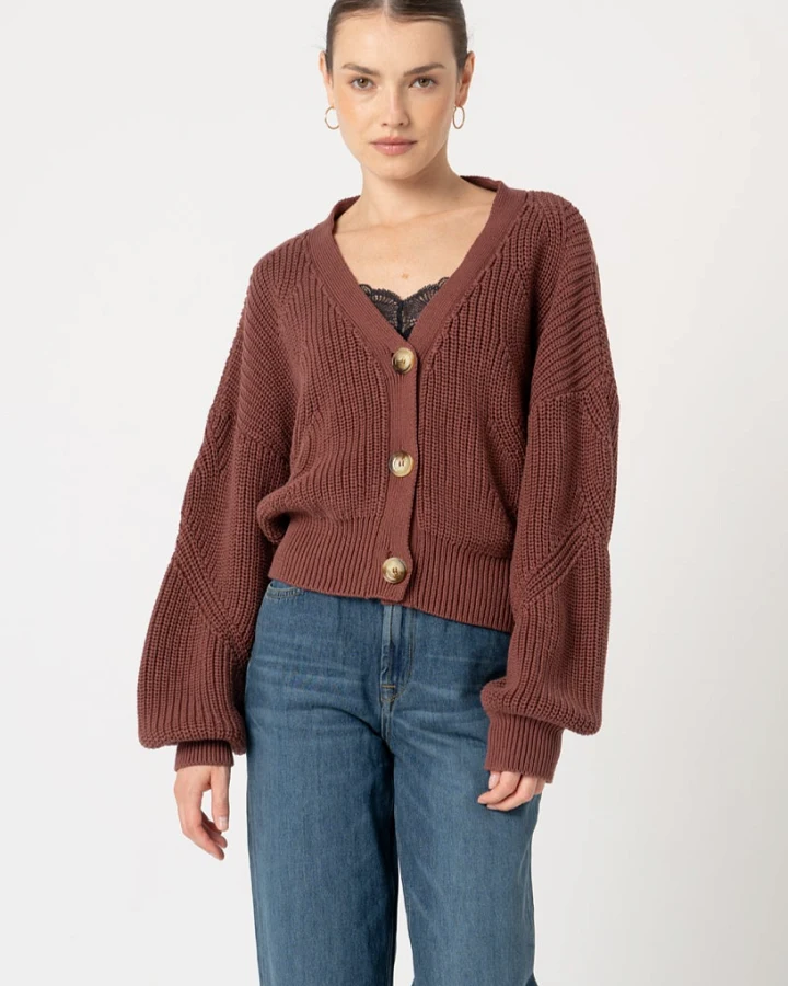 LOVJOI Damen vegan Strickjacke Antoinett Dark Maroon