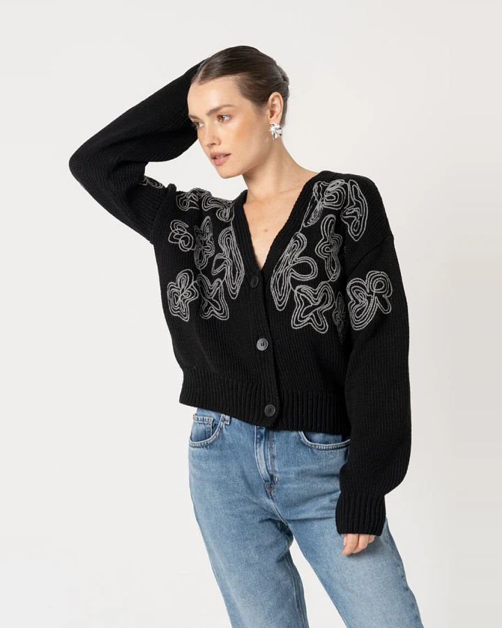 LOVJOI Damen vegan Strickjacke Leylah Schwarz Grau