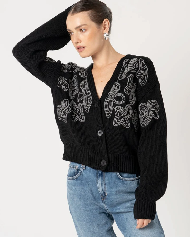LOVJOI Damen vegan Strickjacke Leylah Schwarz Grau