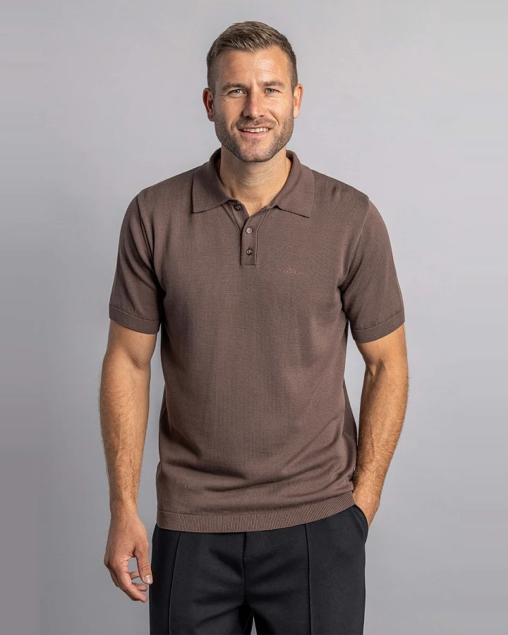 DIRTS Herren vegan Strick-Poloshirt Kastanienbraun