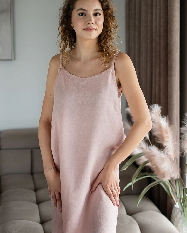Amber Linen Damen vegan Nachthemd Lisa Dusty Rose Pink
