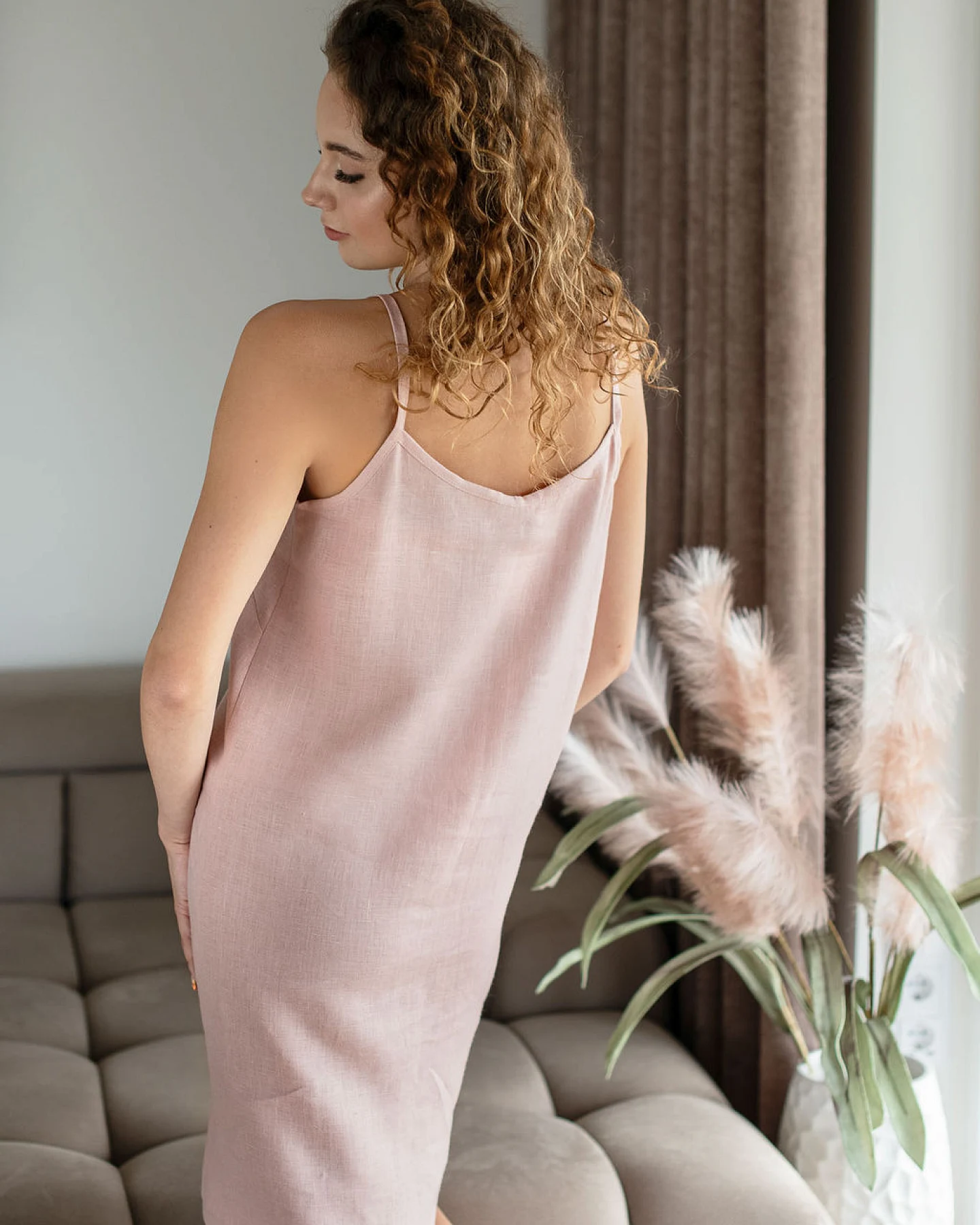 Amber Linen Damen vegan Nachthemd Lisa Dusty Rose Pink – Ansicht 2