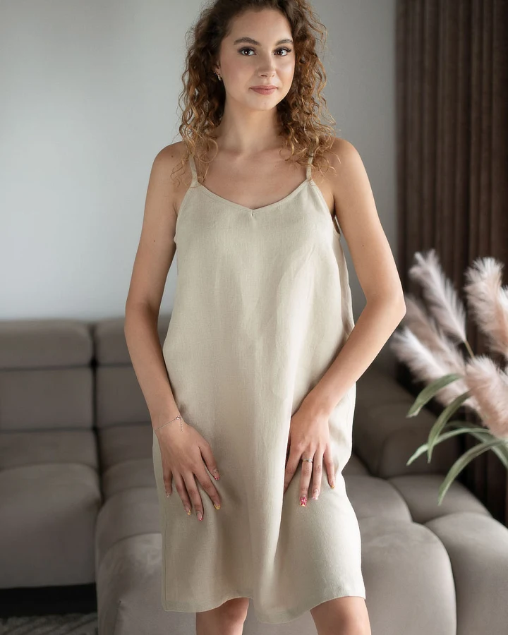 Amber Linen Damen vegan Nachthemd Lisa Pale Sand