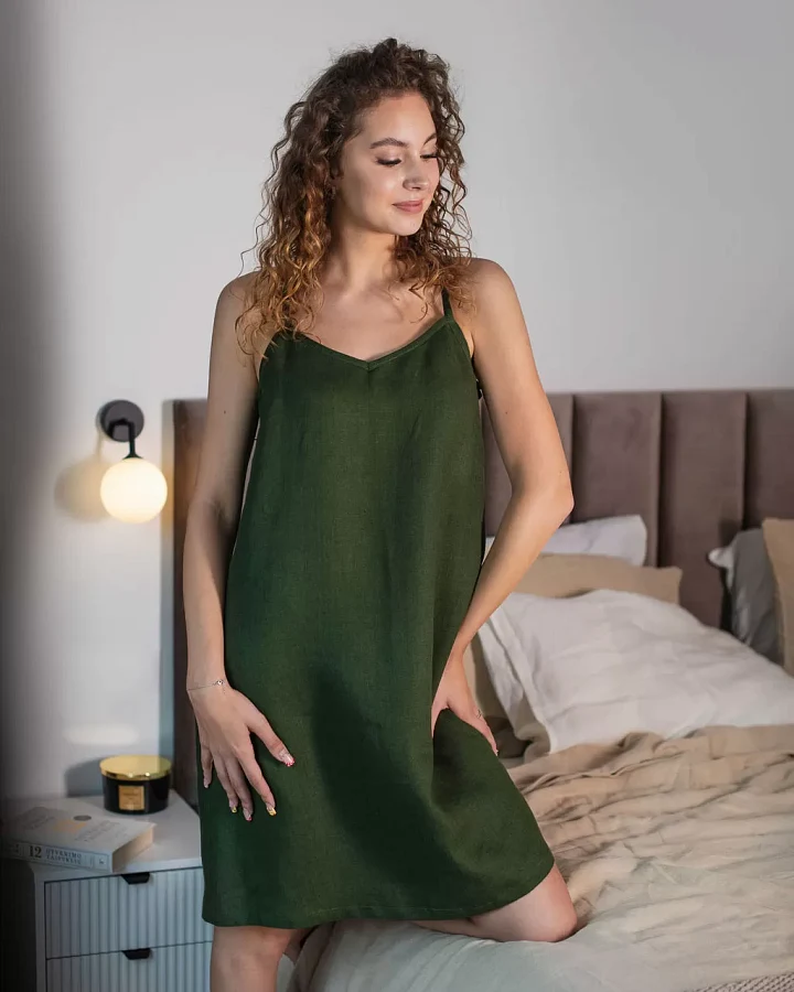 Amber Linen Damen vegan Nachthemd Lisa Waldgrün