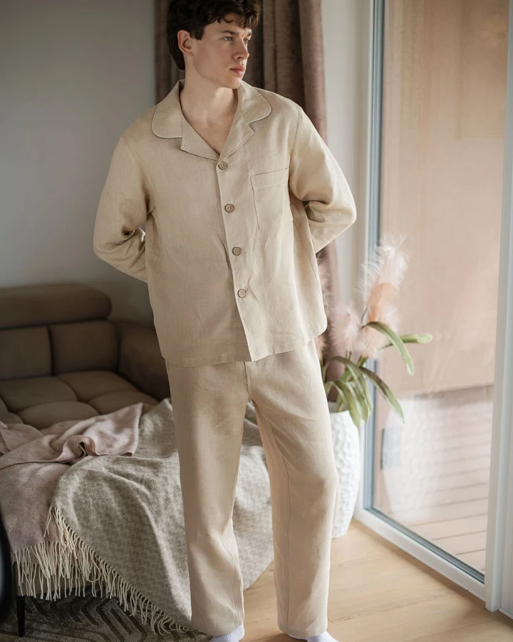 Amber Linen Herren vegan Pyjama Set Kanada Blasser Sand