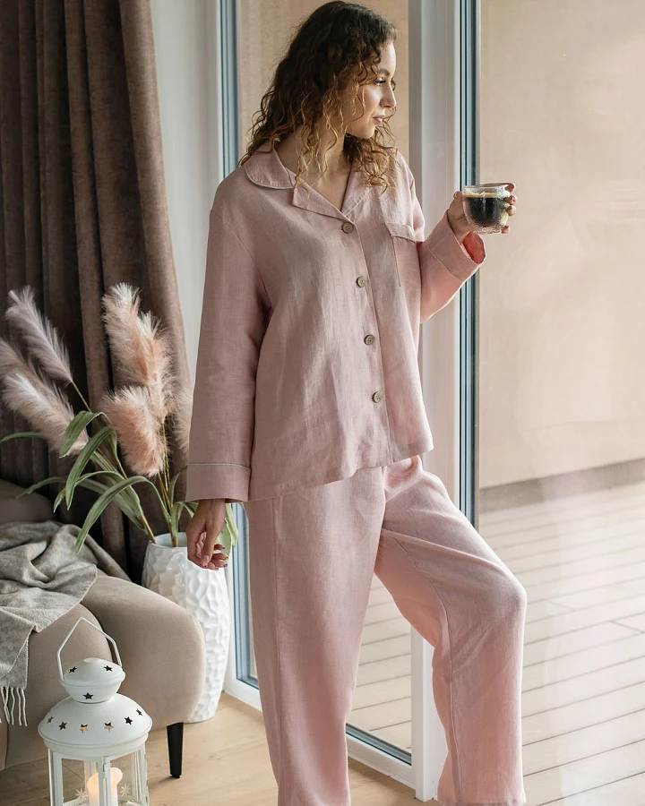 Amber Linen Damen vegan Pyjama Set Serene Dusty Rose