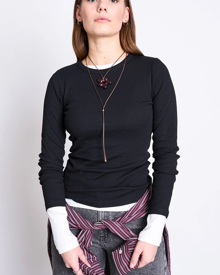 JAN 'N JUNE Damen vegan Longsleeve Rippe Rava Schwarz
