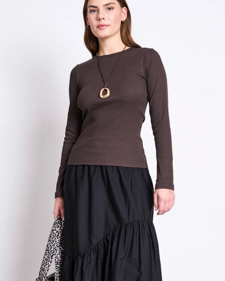 JAN 'N JUNE Damen vegan Longsleeve Rippe Rava Schlammbraun