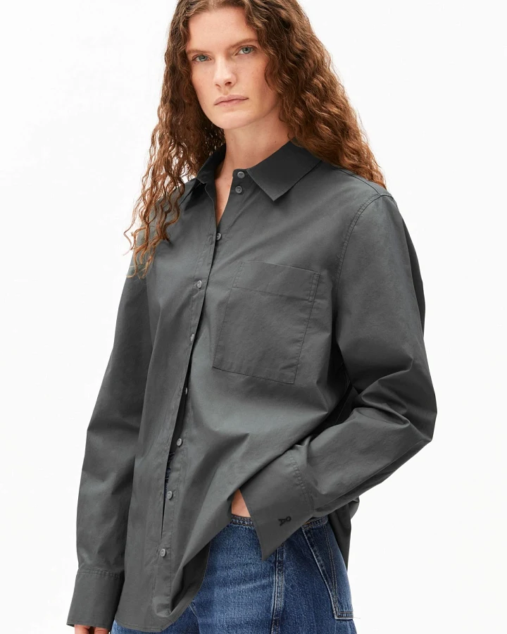 Bluse Poplin Grau