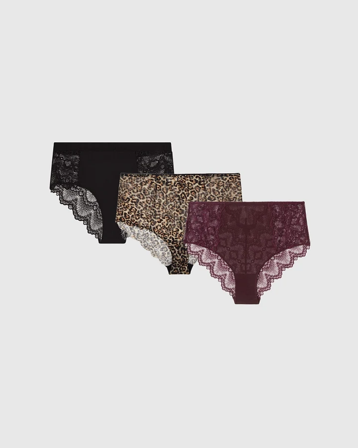 Understatement Damen vegan Multipack 3x Slips Spitze Highwaist Multicolor