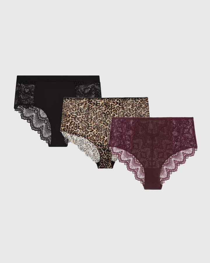 Understatement Damen vegan Multipack 3x Slips Spitze Highwaist Multicolor