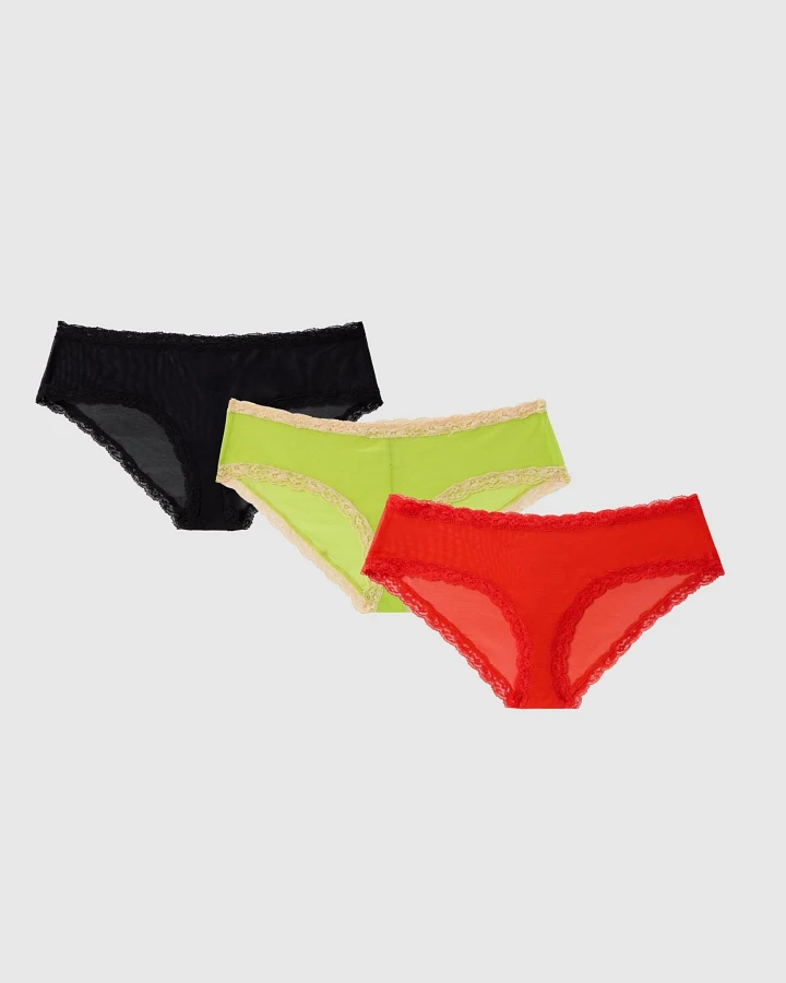 Understatement Damen vegan Multipack 3x Slips Mesh Lace Multicolor
