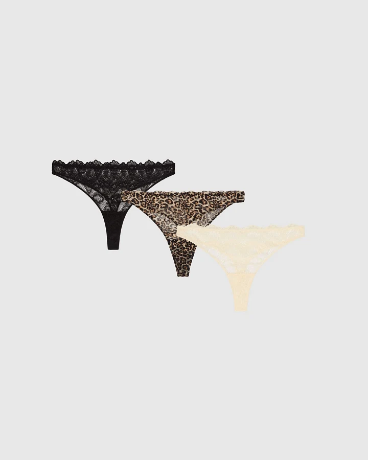 Understatement Damen vegan Multipack 3x Tanga Spitze Multicolor