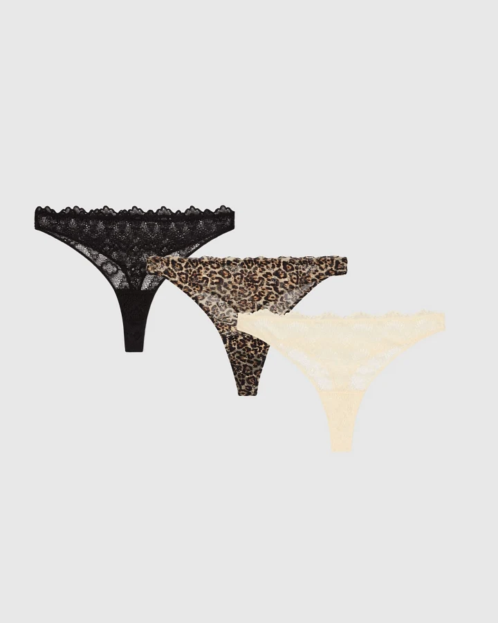 Understatement Damen vegan Multipack 3x Tanga Spitze Multicolor