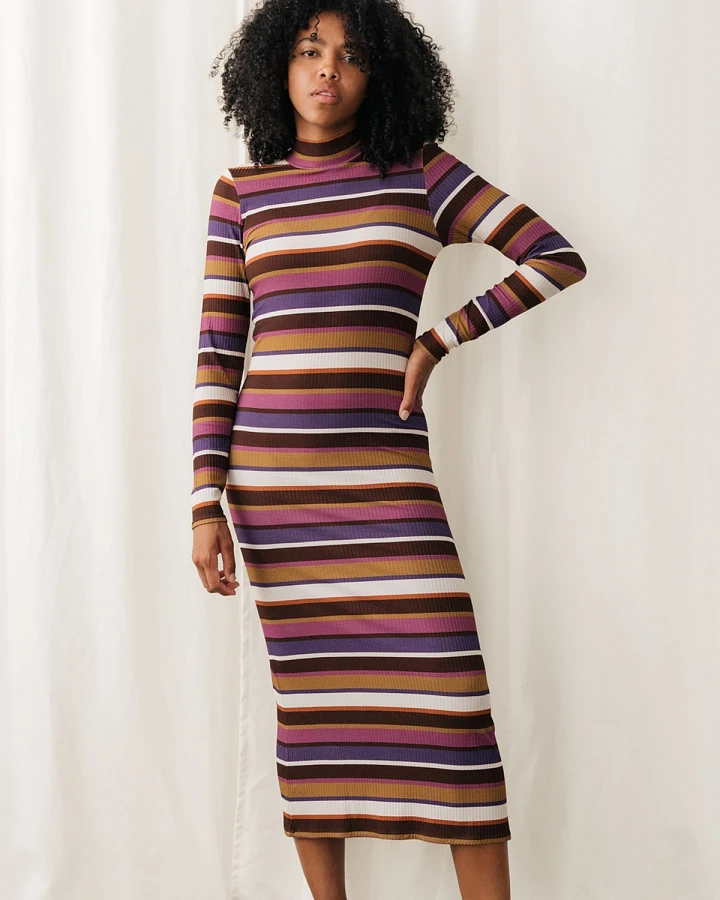TWOTHIRDS Damen vegan Kleid Barleycove Mehrfarbig Gestreift