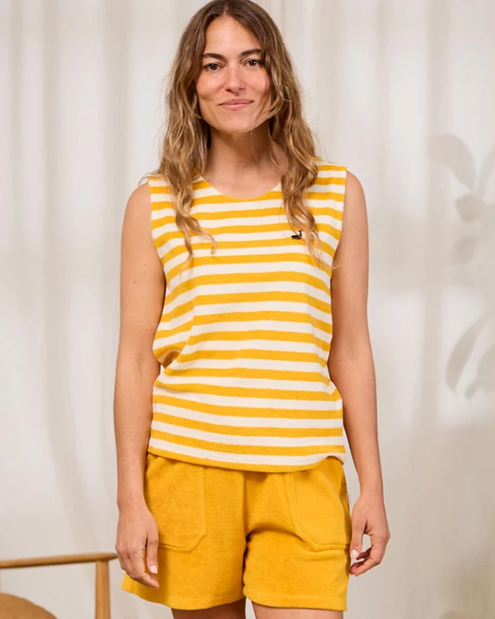 TWOTHIRDS Damen vegan Top Molucas Gelbe Streifen