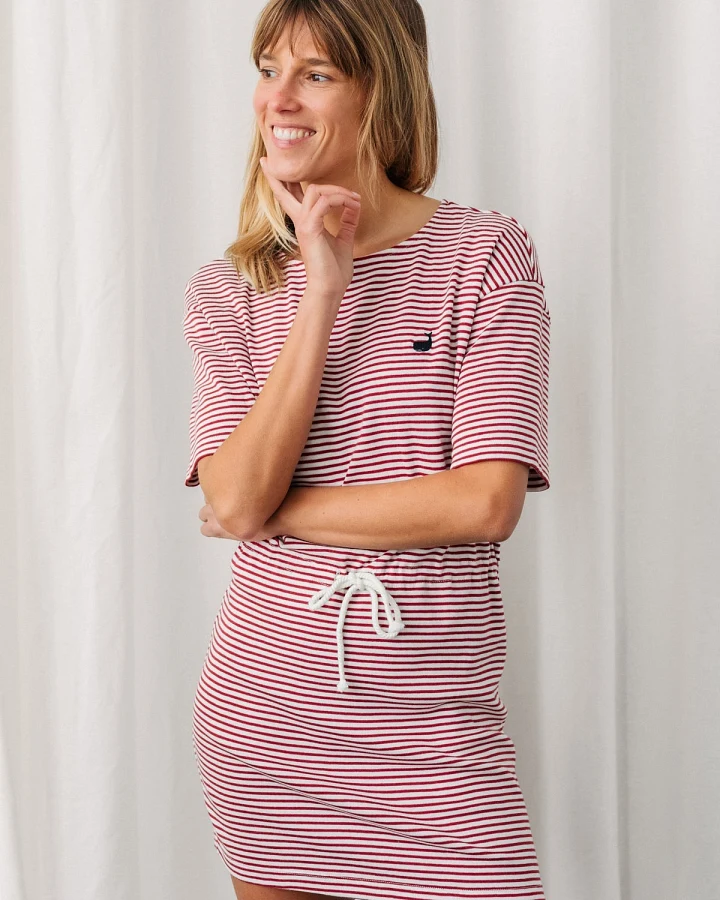 TWOTHIRDS Damen vegan Kleid Sherkin Rot Gestreift