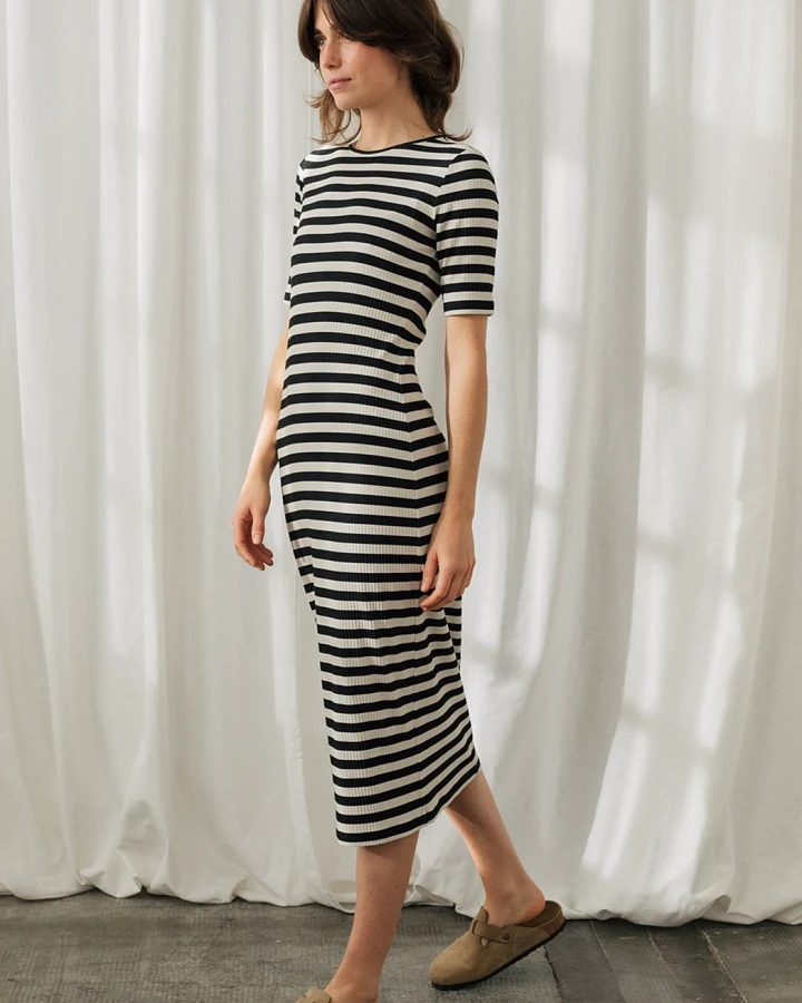 TWOTHIRDS Damen vegan Kleid Cobh Black Stripes