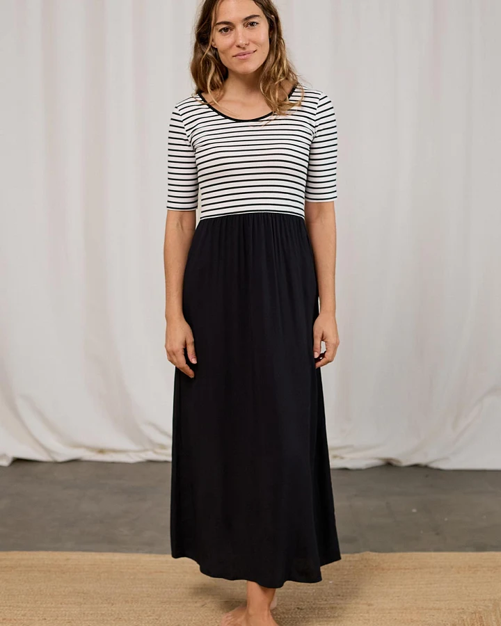 TWOTHIRDS Damen vegan Kleid Kalaheo Schwarz & Weiß Gestreift