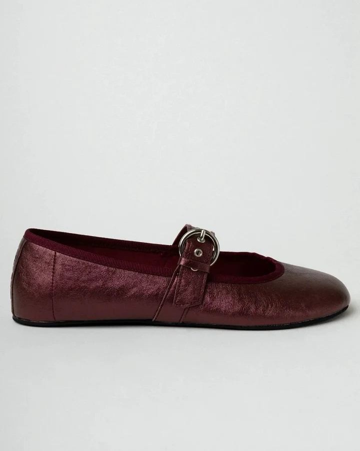 Clotsy Damen vegan Flats Fivela Burgundy