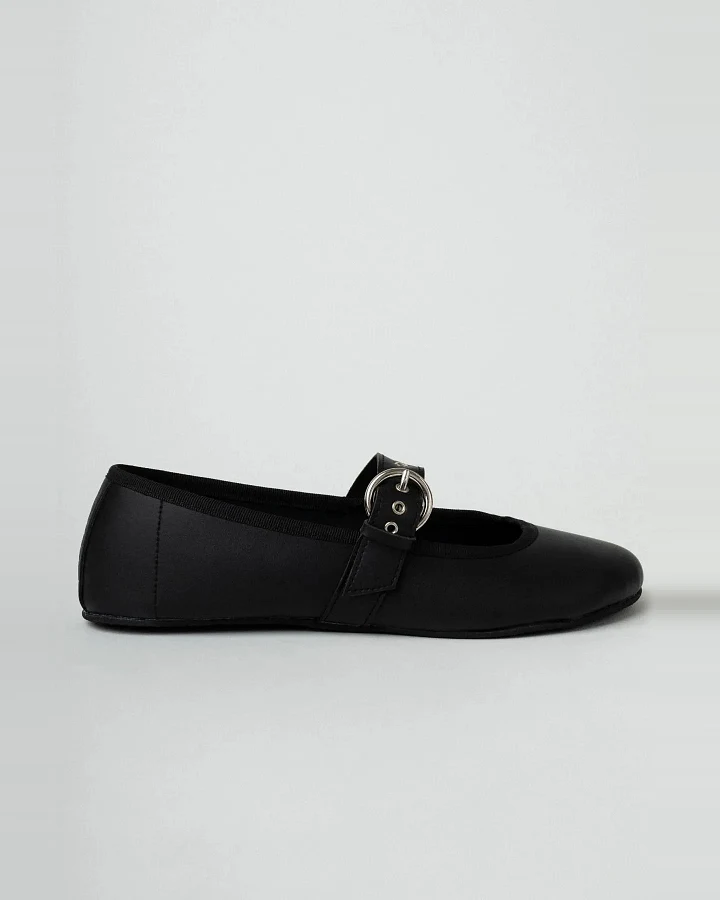 Clotsy Damen vegan Flats Fivela Schwarz